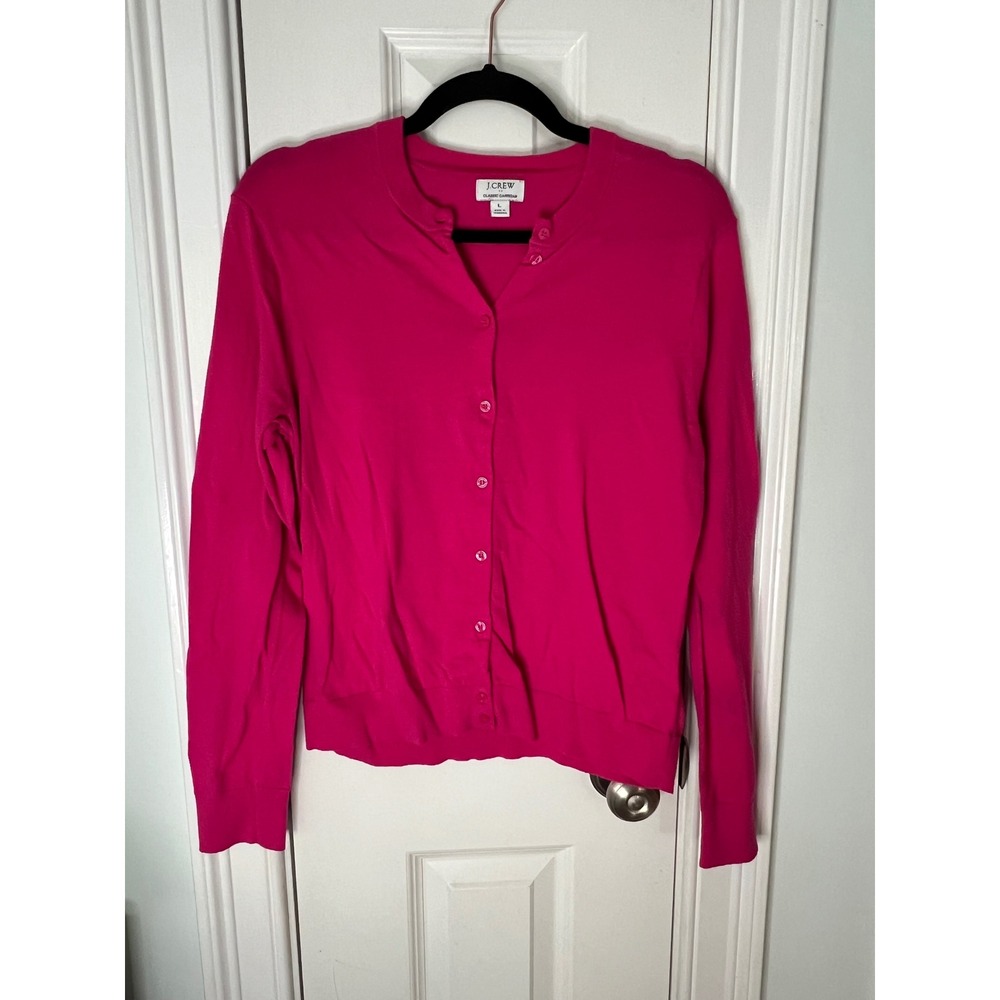 J.Crew Classic Cardigan Pink Cotton Button Front Crew Neck Sweater Womens Large